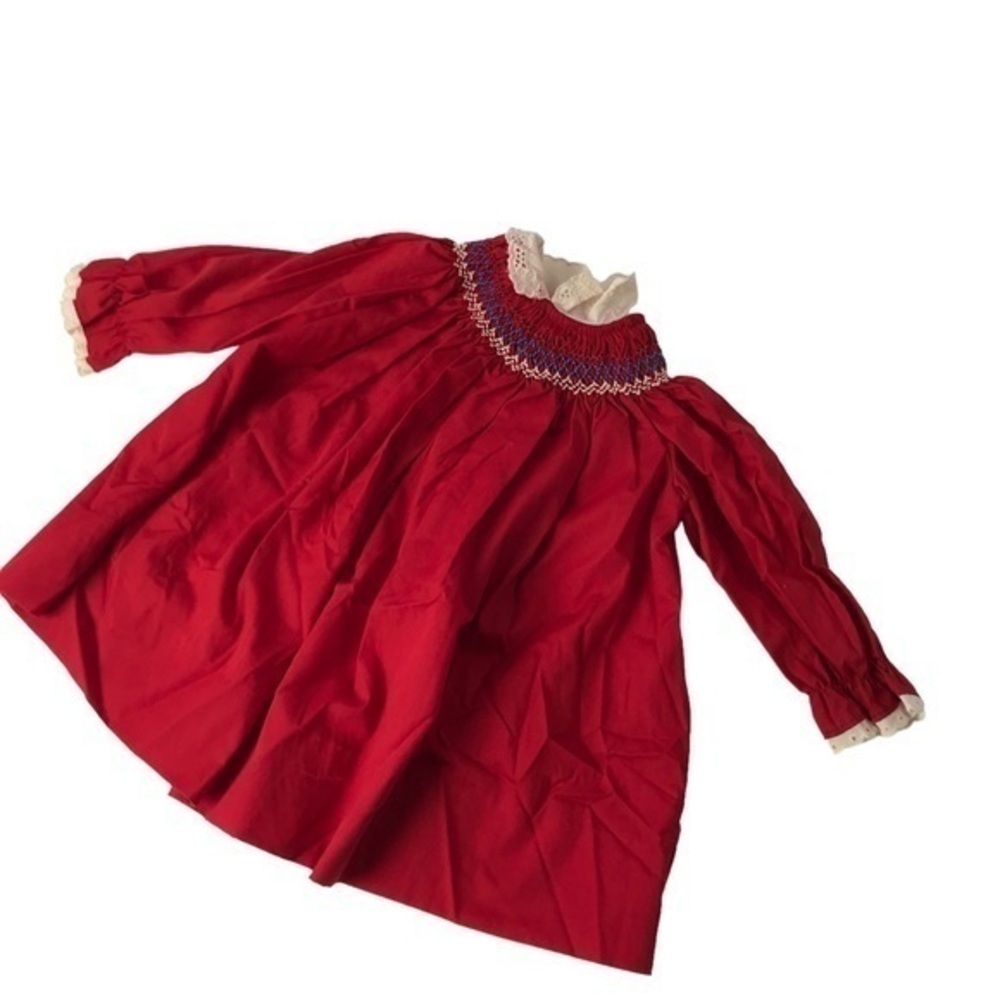 Polly Flinders Red Smocked Vintage Dress Girls toddler size 2T